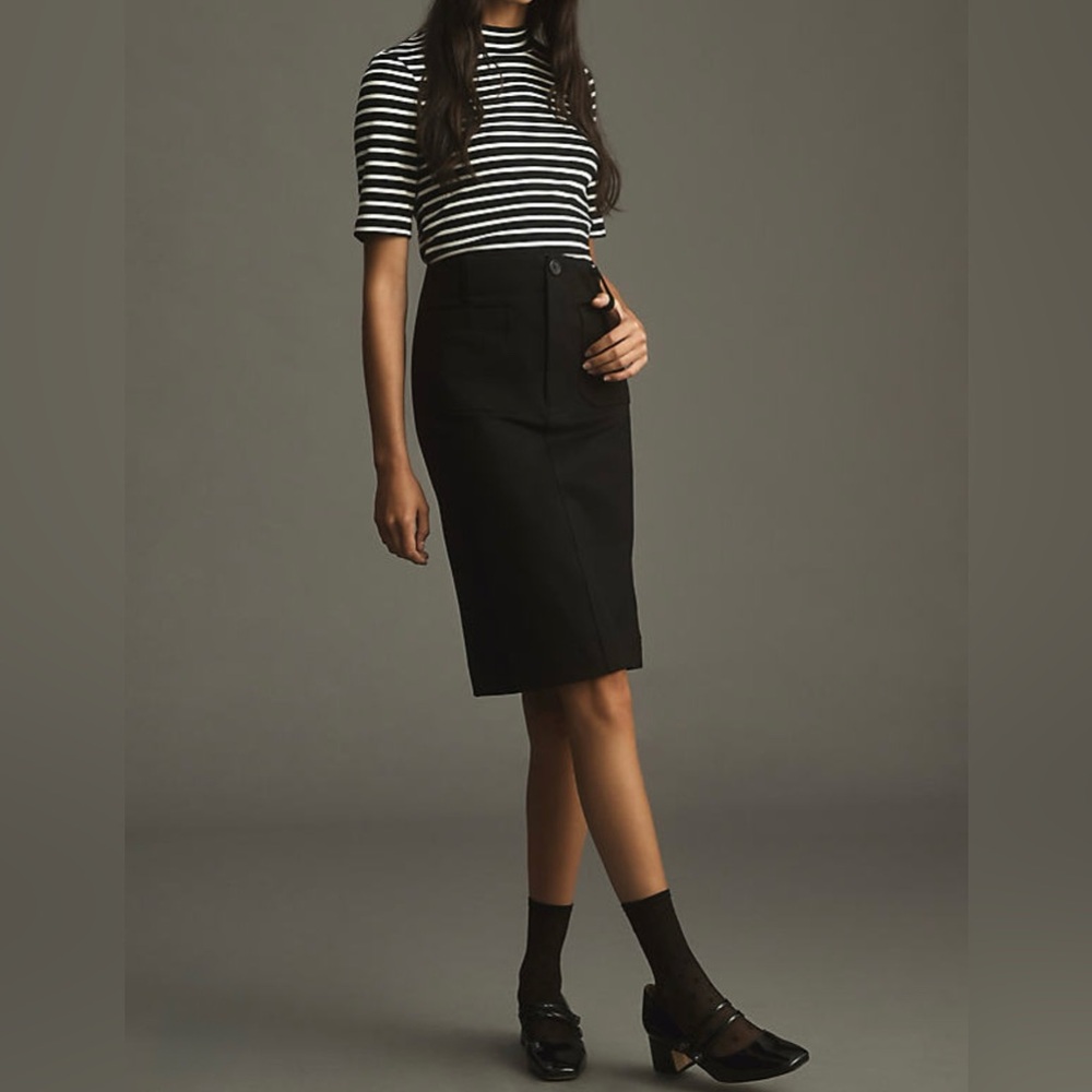NWT Anthropologie Maeve The Colette Skirt in Black Linen Edition Size Medium - Picture 2 of 15